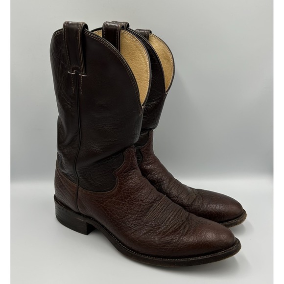 JUSTIN Boots Classic Roper Men's 10.5 B Brown Leather Round Cowboy‎ Western
